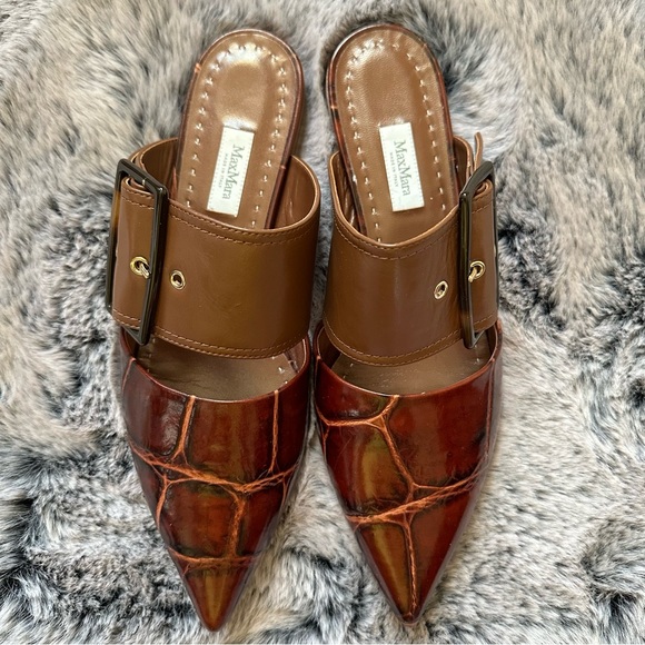 SOLD! Made in Italy MAX MARA Miller Croc Effect Leather Slippers EU39 New - Picture 12 of 16